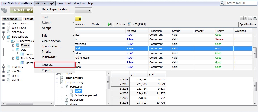 The SAProcessing menu