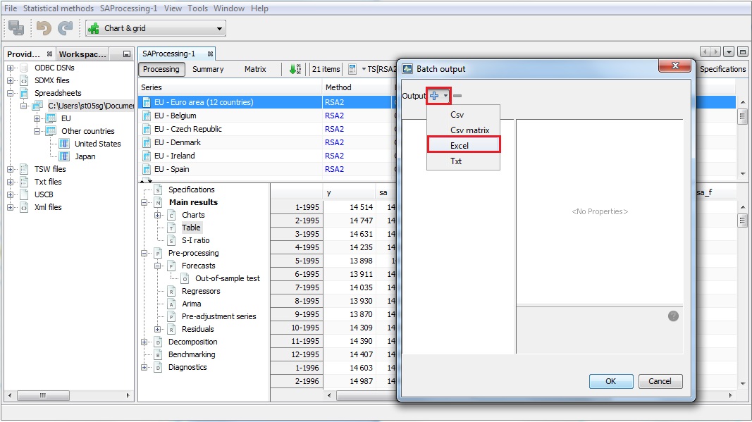 Exporting data to an Excel file